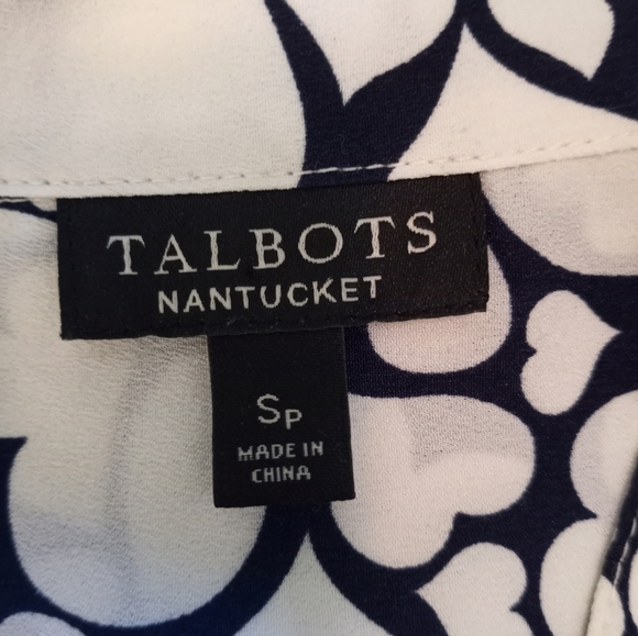 Talbots Nantucket Preppy Navy and White Hearts Valentines Day Button Up Blouse S - Picture 5 of 5